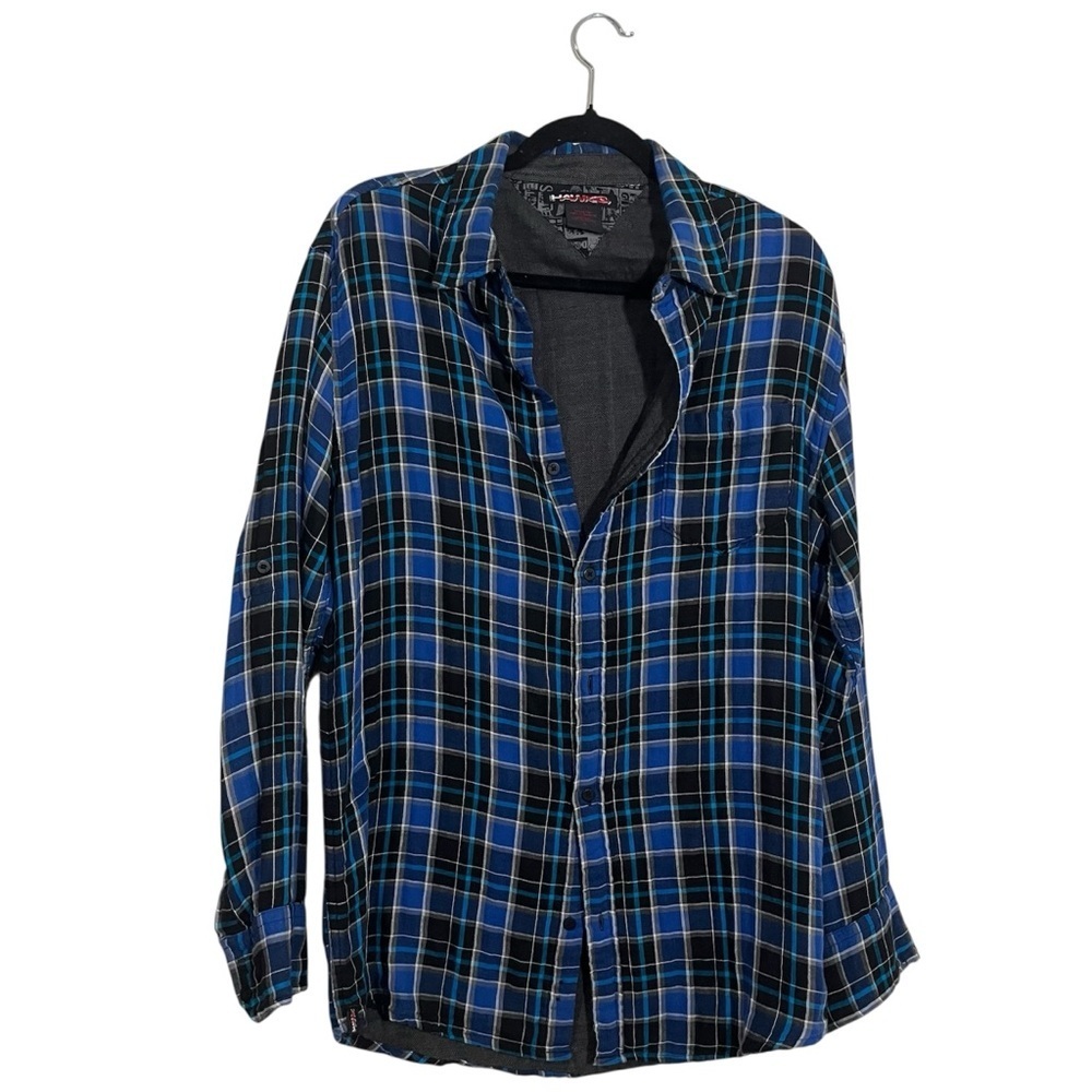 Tony Hawk Blue and Black Plaid Button-Down Shirt Size Large Skater Street wear